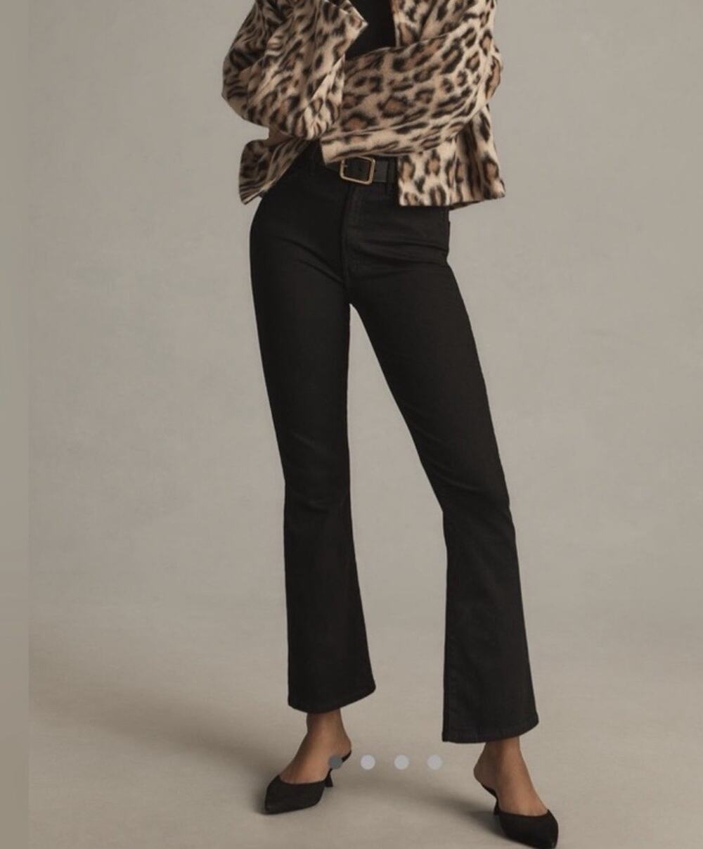 Mother Denim Black High Rise Hustler Ankle Kick Flare Jeans in Not Guilty - 28